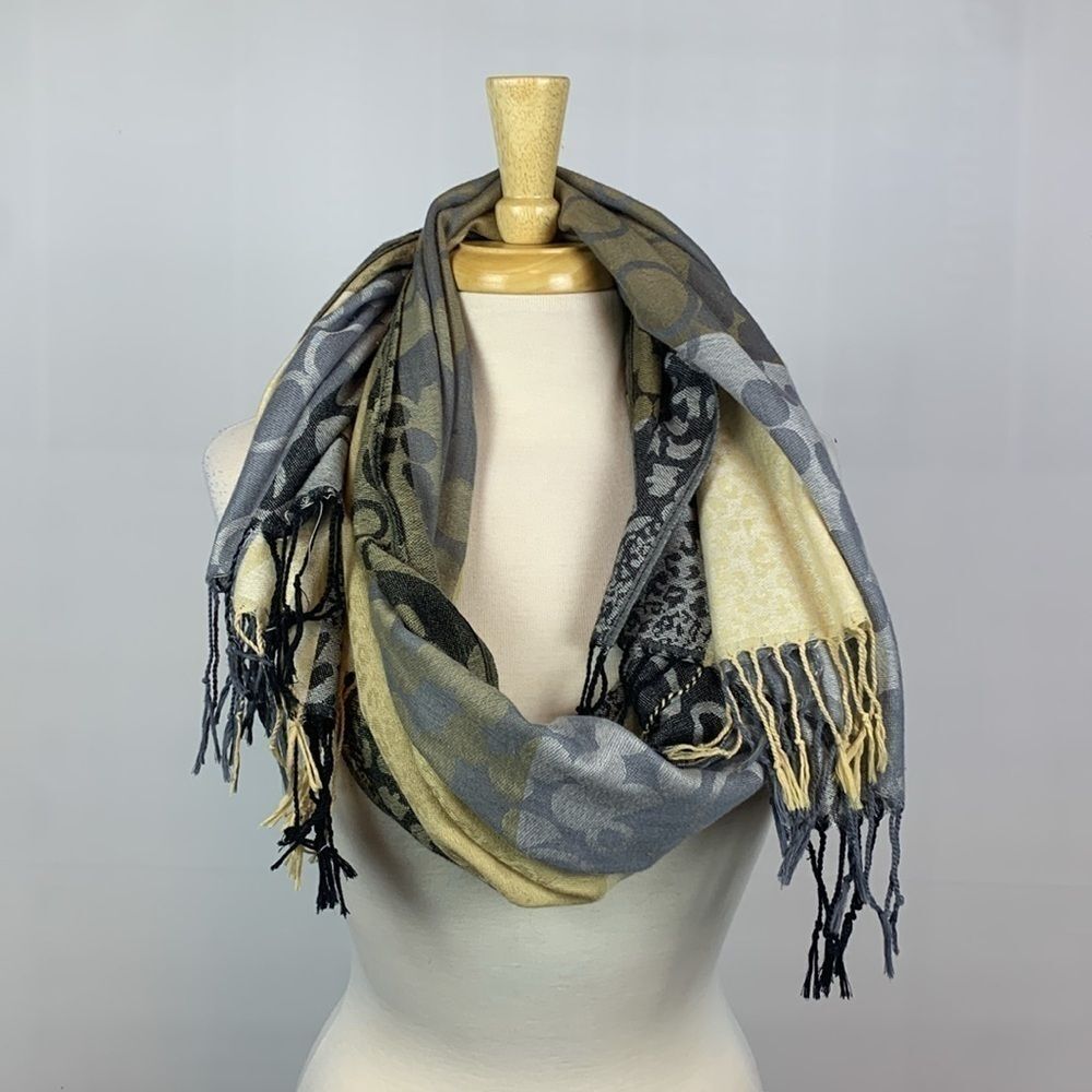 Colorblock pattern gray, tan, cream scarf or wrap